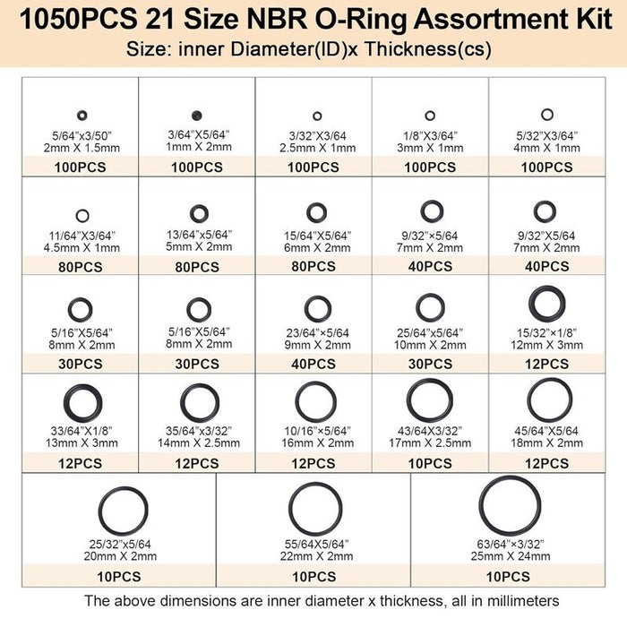 DURAFORCE 1050PCS O-Ring Assortment Kit | 21 Metric Sizes for Car Repair, Faucet, Air, Gas