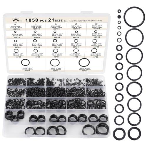 DURAFORCE 21 Size Rubber O Ring Set,1050 Pcs Black Small O Rings Assortment Kits,Assort...