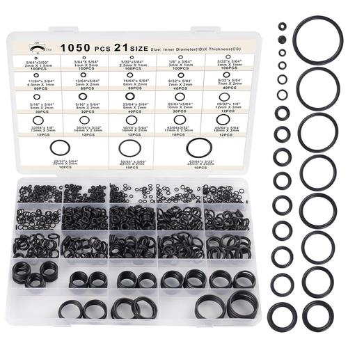 DURAFORCE 21 Size Rubber O Ring Set,1050 Pcs Black Small O Rings Assortment Kits,Assort...