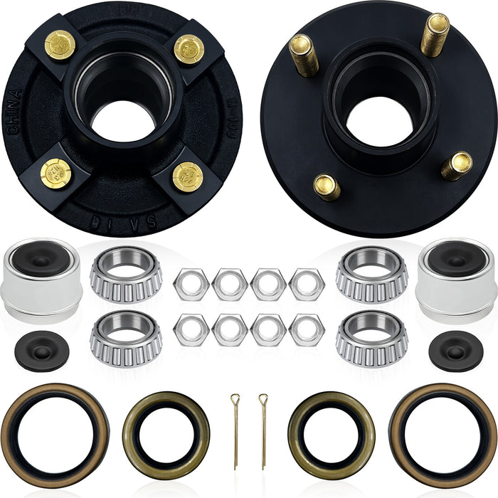 DURAFORCE 2 Sets 4 on 4'' Trailer Hub Kit for 2000 lbs 1" or 1-1/16" Trailer Straight Axle