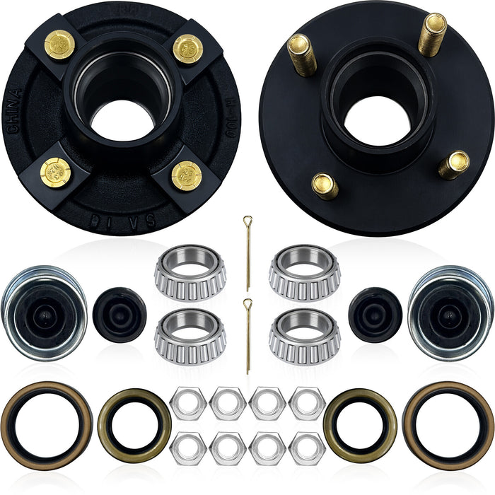 DURAFORCE 2 Sets 4 on 4'' Trailer Hub Kit for 2000 lbs 1" or 1-1/16" Trailer Straight Axle