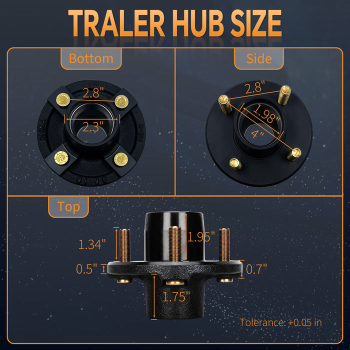 DURAFORCE 2 Sets 4 on 4'' Trailer Hub Kit for 2000 lbs 1" or 1-1/16" Trailer Straight Axle