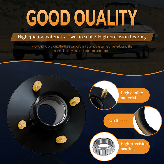 DURAFORCE 2 Sets 4 on 4'' Trailer Hub Kit for 2000 lbs 1" or 1-1/16" Trailer Straight Axle