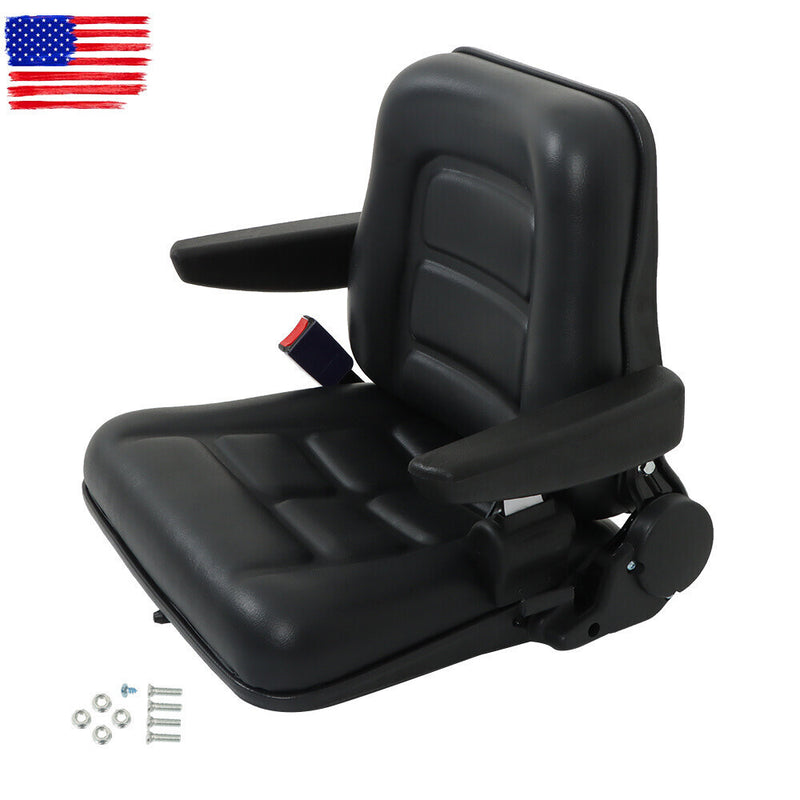 DURAFORCE Adjustable Seat w/Safety Belt & Armrest Universal Forklift Tractor Seat PVC