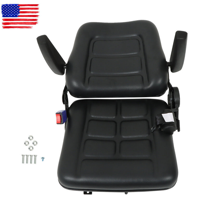 DURAFORCE Adjustable Seat w/Safety Belt & Armrest Universal Forklift Tractor Seat PVC