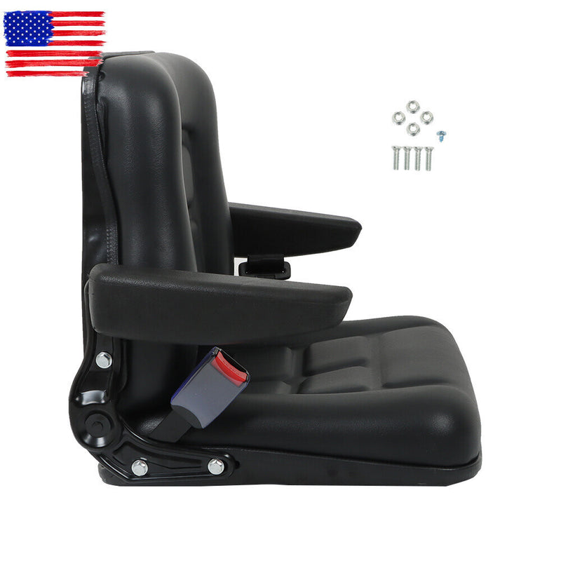 DURAFORCE Adjustable Seat w/Safety Belt & Armrest Universal Forklift Tractor Seat PVC