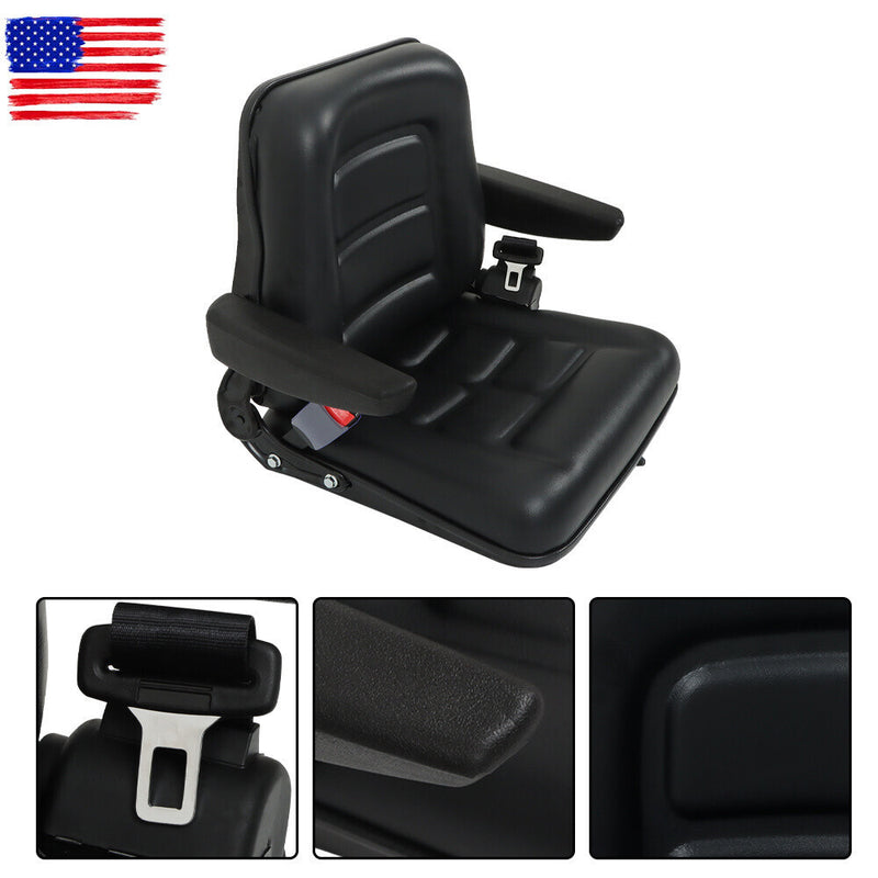 DURAFORCE Adjustable Seat w/Safety Belt & Armrest Universal Forklift Tractor Seat PVC