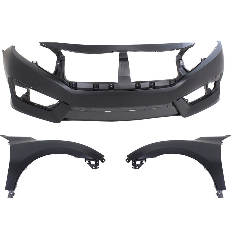 DURAFORCE Auto Body Repairs Set of 3 Front Coupe Sedan For 2016-2018 Honda Civic Si Model