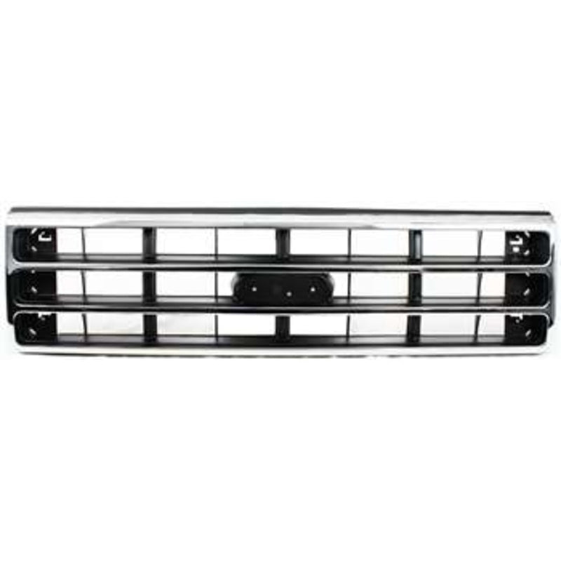 DURAFORCE Grille For 89-91 Ford F-150 F-250 Chrome Shell w/ Silver Insert Plastic