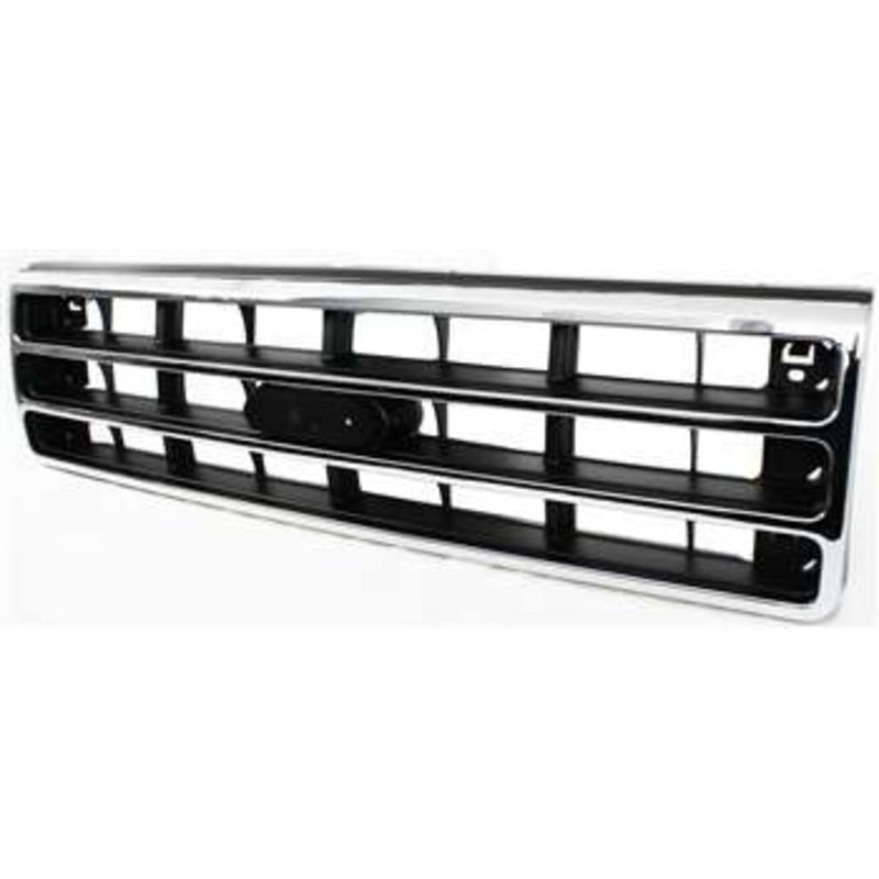 DURAFORCE Grille For 89-91 Ford F-150 F-250 Chrome Shell w/ Silver Insert Plastic