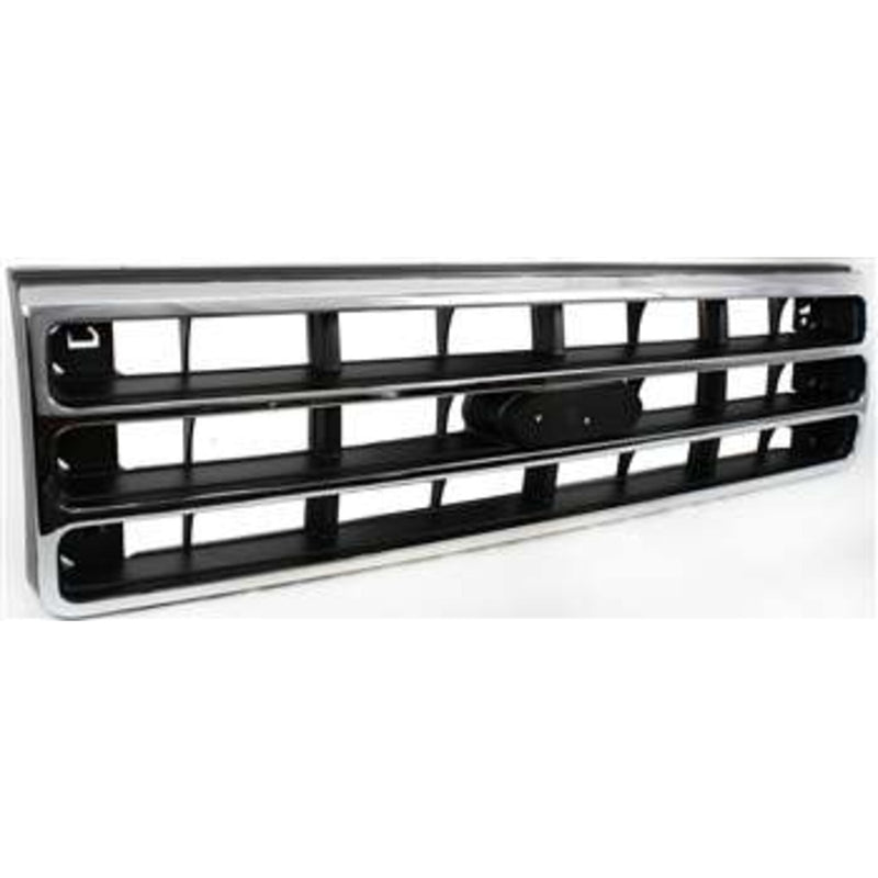DURAFORCE Grille For 89-91 Ford F-150 F-250 Chrome Shell w/ Silver Insert Plastic