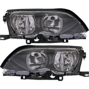 DURAFORCE Left & Right Side Headlight For BMW 325i 2002-2005 Halogen w/ Bulbs Black Bezel