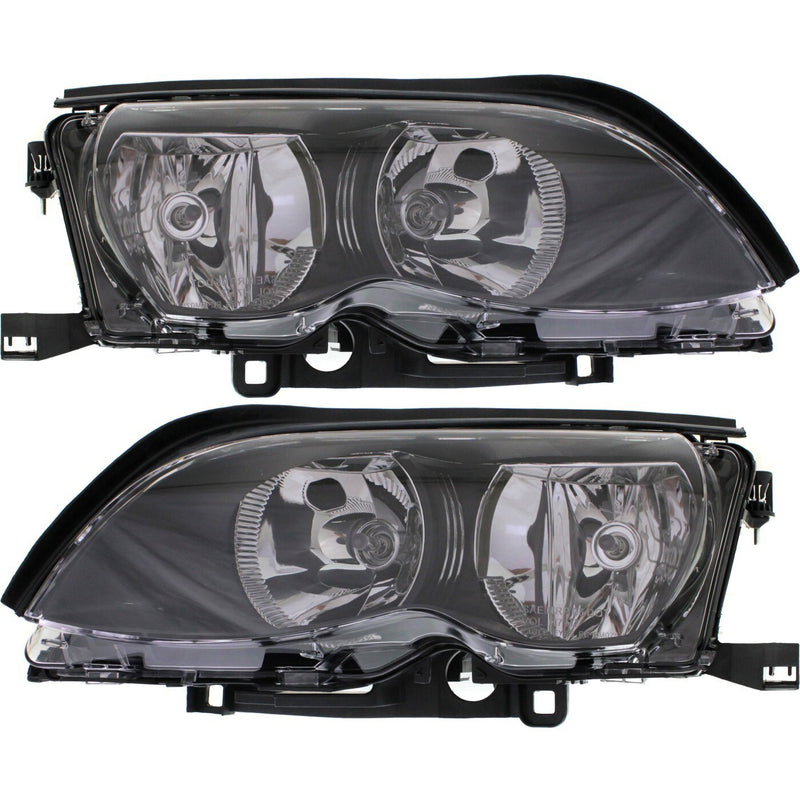 DURAFORCE Left & Right Side Headlight For BMW 325i 2002-2005 Halogen w/ Bulbs Black Bezel