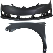 DURAFORCE Front Bumper Cover Kit For 2012-2014 Toyota Camry with Front Left Fender Primed