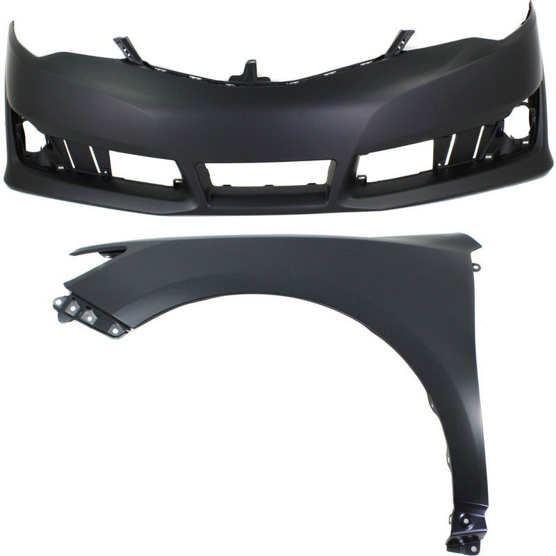 DURAFORCE Front Bumper Cover Kit For 2012-2014 Toyota Camry with Front Left Fender Primed