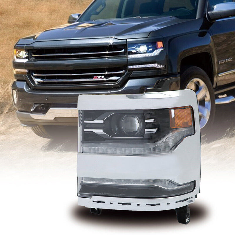 DURAFORCE Left Headlight For 2016-2018 Silverado 1500 LED Frame Chrome Housing