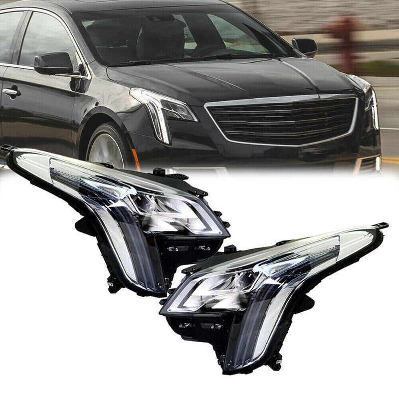 DURAFORCE Right+Left Headlight For 2018-19 Cadillac XTS LED DRL Signal Chrome