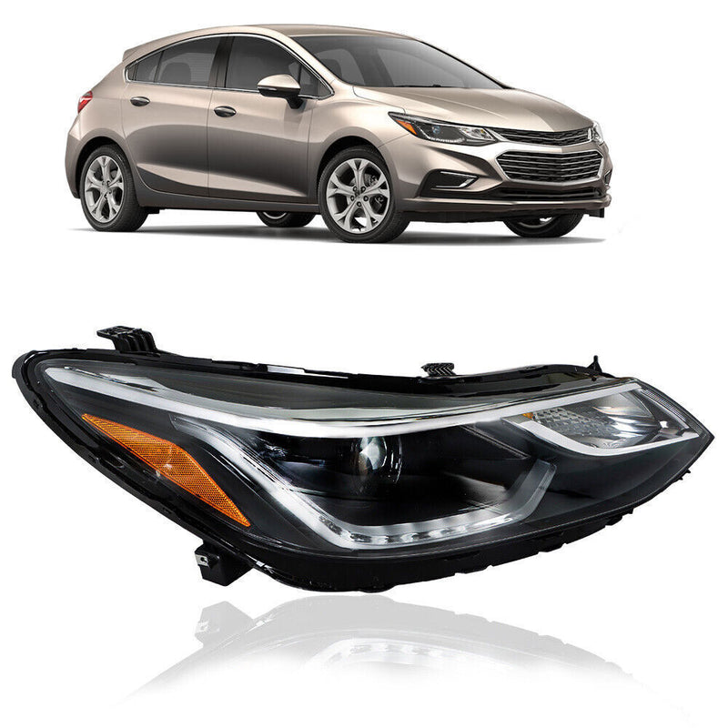 DURAFORCE Right Headlight For 2016-2018 Chevy Cruze Projector Halogen w/LED DRL RH