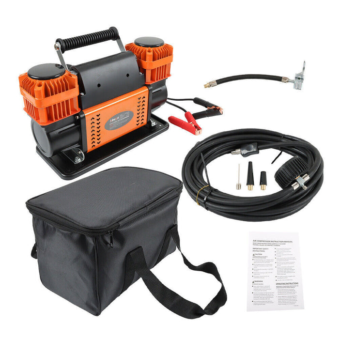 DURAFORCE Air Compressor Kit, Dual Cylinder 12V Portable Inflator Heavy Duty Max