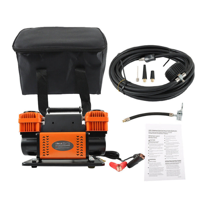 DURAFORCE Air Compressor Kit, Dual Cylinder 12V Portable Inflator Heavy Duty Max