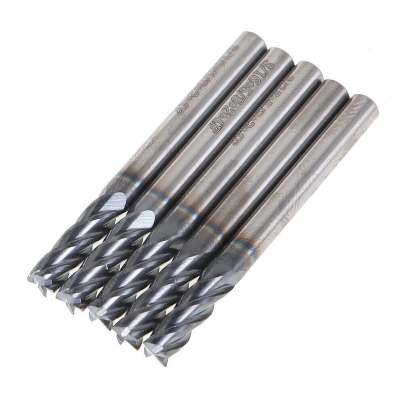 DURAFORCE 5Set 3/16" 4 Flute 2" Overall Length Regular Carbide End Mill TiALN COATED New