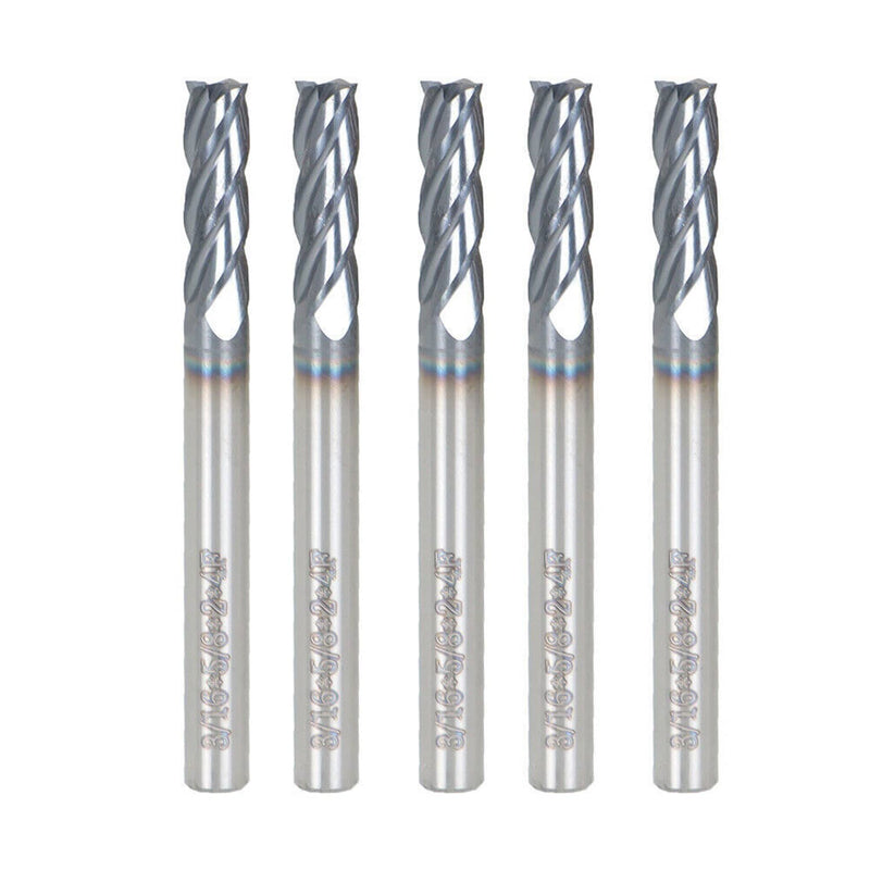 DURAFORCE 5Set 3/16" 4 Flute 2" Overall Length Regular Carbide End Mill TiALN COATED New