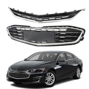 DURAFORCE Front Bumper Upper Lower Grille For 2016-2018 Chevy Malibu Chrome&Black