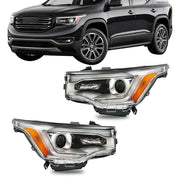 DURAFORCE Right+Left Headlights ASSY For 2017-19 GMC Acadia SL w/o LED DRL Chrome