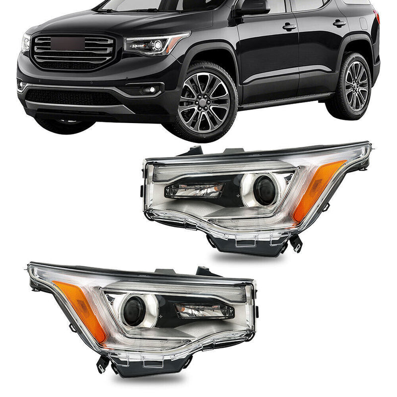 DURAFORCE Right+Left Headlights ASSY For 2017-19 GMC Acadia SL w/o LED DRL Chrome