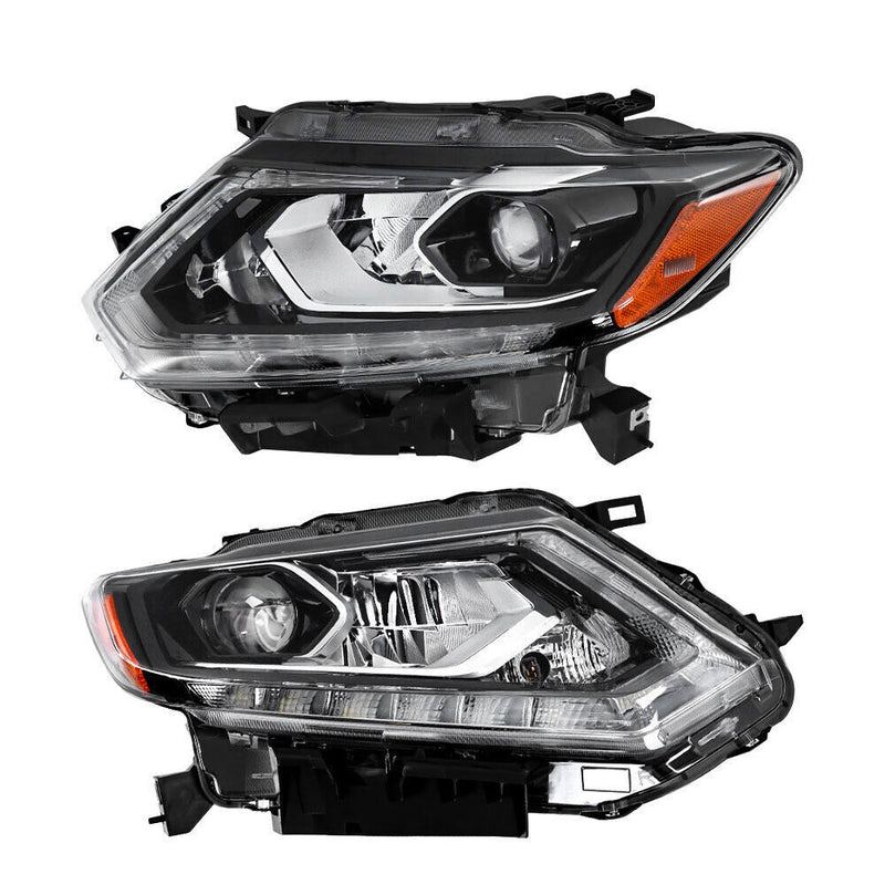 DURAFORCE Right+Left Headlight For 2014-16 Nissan Rogue LED Chrome Clear Lens Pair