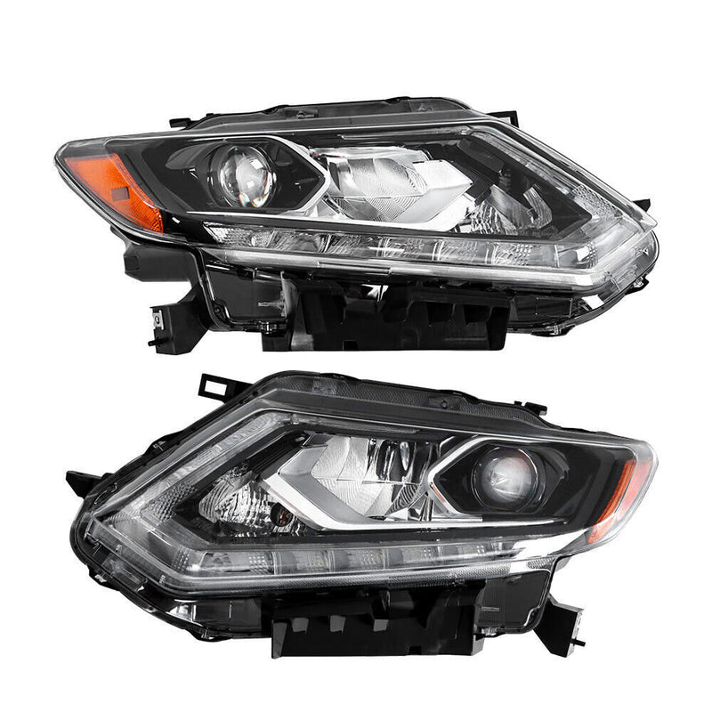 DURAFORCE Right+Left Headlight For 2014-16 Nissan Rogue LED Chrome Clear Lens Pair
