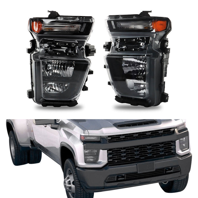 DURAFORCE Left+Right Headlights For 2021-2023 Chevy Silverado 2500HD Halogen Black