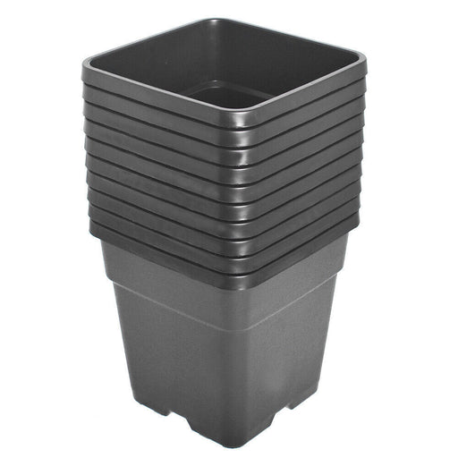 DURAFORCE 2 Gallon Re-Usable 10 Pack Square Plastic Black Nursery Pot Plant Flower Pots