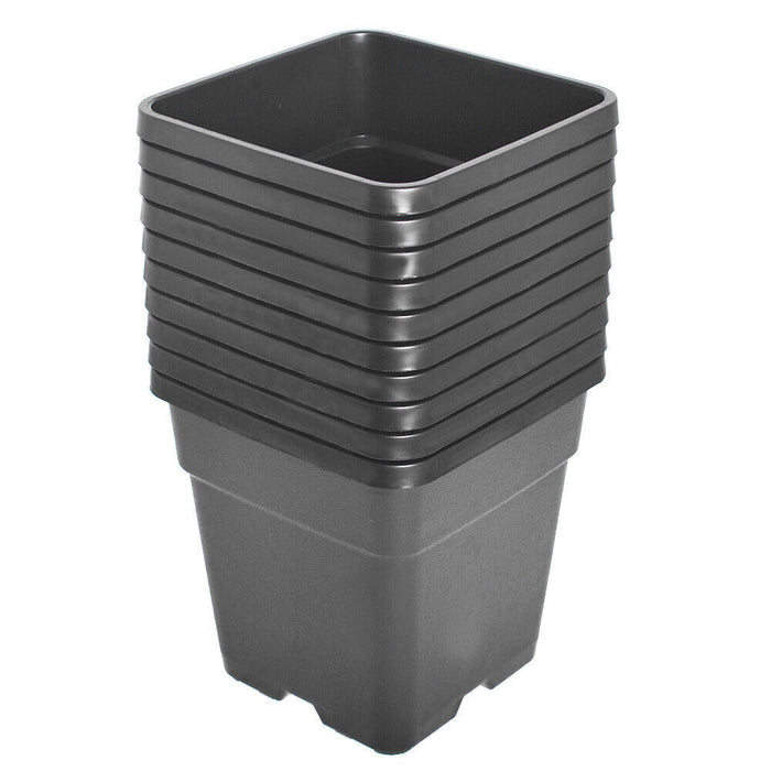 DURAFORCE 2 Gallon Re-Usable 10 Pack Square Plastic Black Nursery Pot Plant Flower Pots