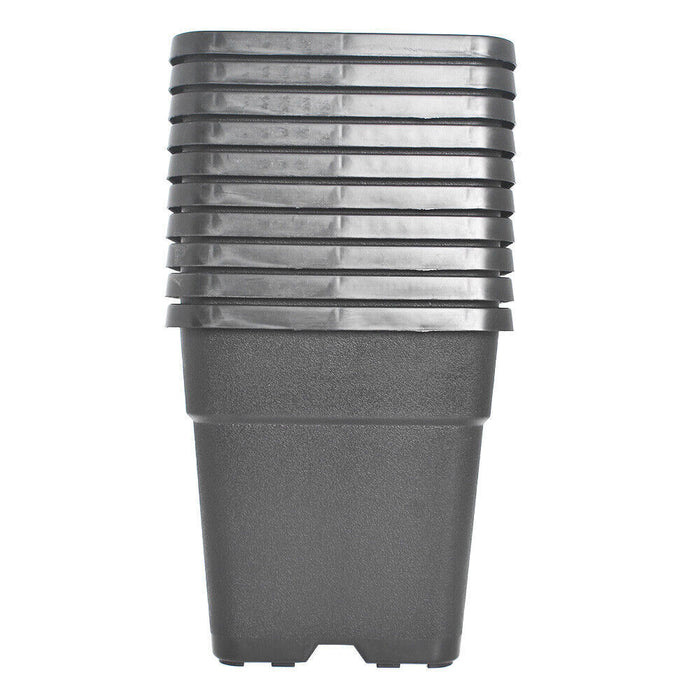 DURAFORCE 2 Gallon Re-Usable 10 Pack Square Plastic Black Nursery Pot Plant Flower Pots
