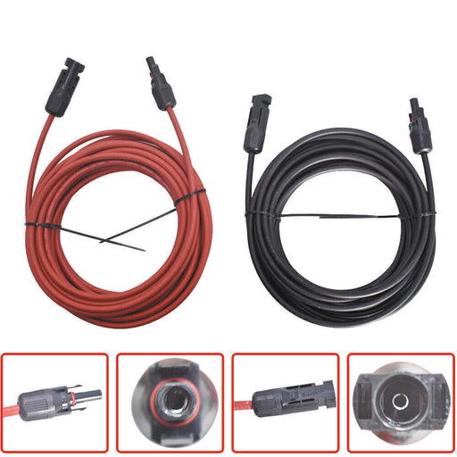 DURAFORCE 1Pair 30ft 12AWG Black + Red Solar Panel Extension Cable Wire Connector