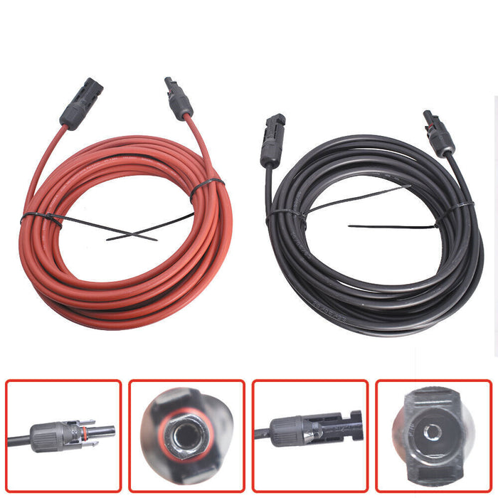DURAFORCE 1Pair 30ft 12AWG Black + Red Solar Panel Extension Cable Wire Connector