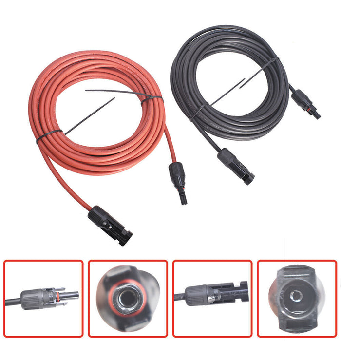 DURAFORCE 1Pair 30ft 12AWG Black + Red Solar Panel Extension Cable Wire Connector
