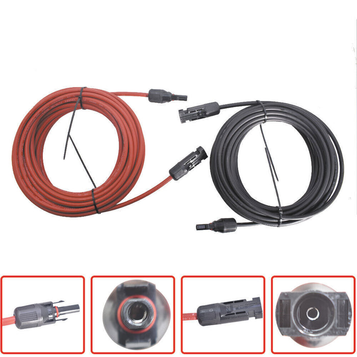 DURAFORCE 1Pair 30ft 12AWG Black + Red Solar Panel Extension Cable Wire Connector