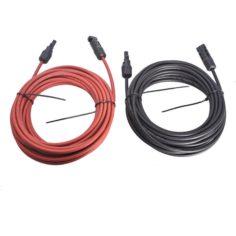 DURAFORCE 1Pair 30ft 12AWG Black + Red Solar Panel Extension Cable Wire Connector