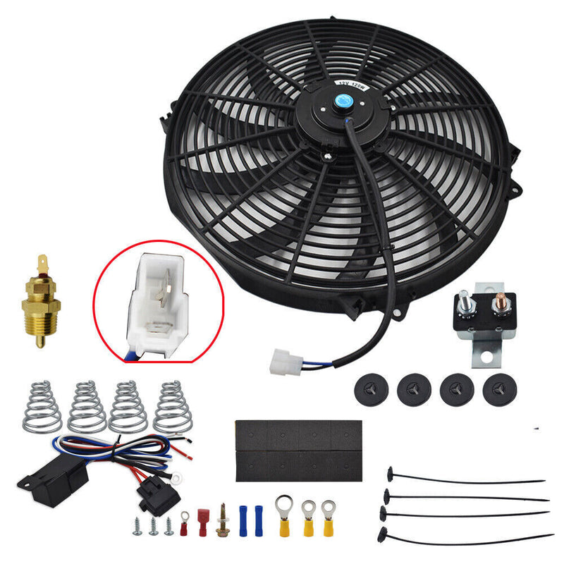 DURAFORCE 16" Electric Radiator Fan 3000 CFM Thermostat Wiring Switch Relay Kit