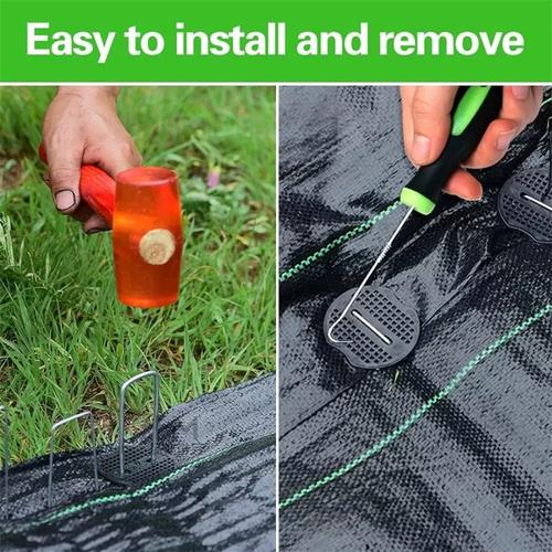 DURAFORCE 100 Pack Stainless Garden Stakes Landscape Staples Set with Mats& Precision Hook