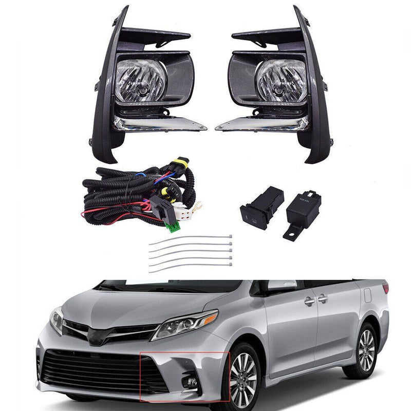 DURAFORCE Fog Light Kit For 2018-2019 Toyota Sienna Switch Bulbs Bezel Wire Gray