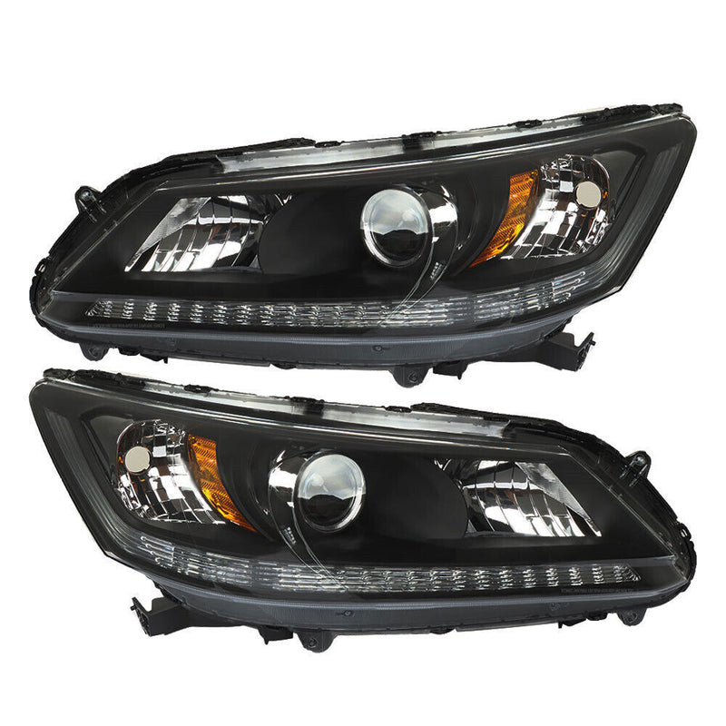 DURAFORCE Left+Right Headlight For 2013 2014 2015 Honda Accord Halogen W/O LED DRL