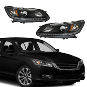 DURAFORCE Left+Right Headlight For 2013 2014 2015 Honda Accord Halogen W/O LED DRL