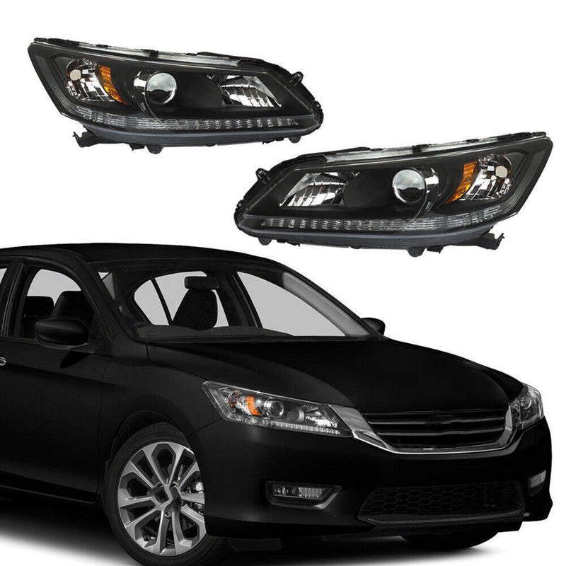 DURAFORCE Left+Right Headlight For 2013 2014 2015 Honda Accord Halogen W/O LED DRL