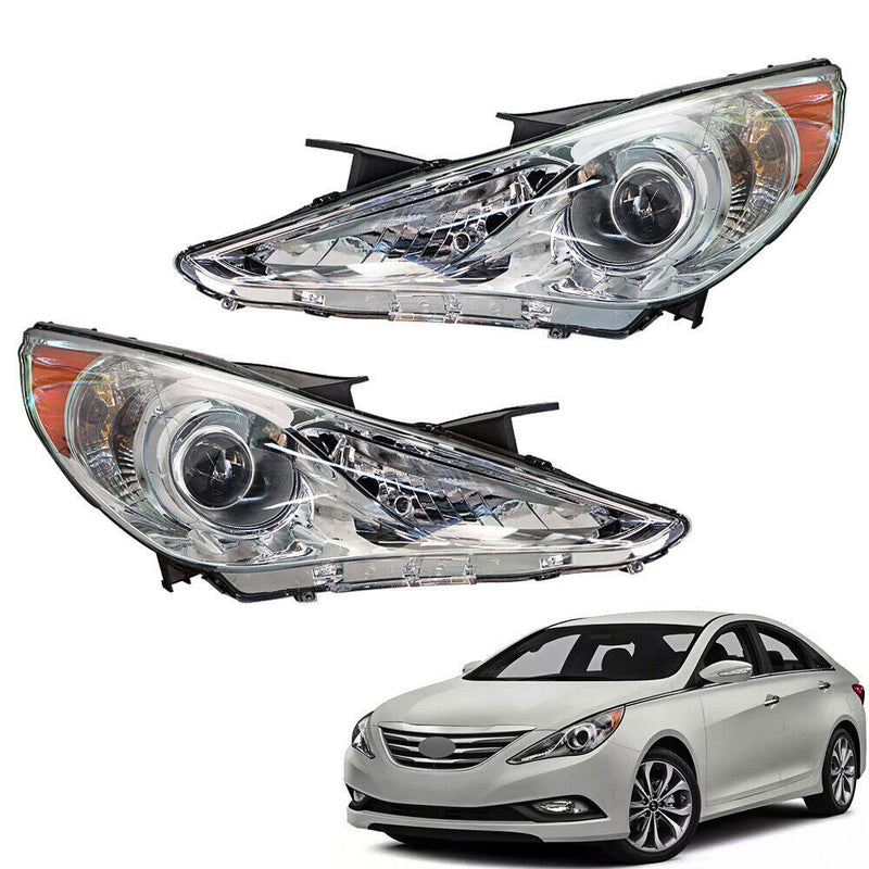 DURAFORCE Right+Left Headlights For 2011-14 Sonata Amber Corner Halogen Clear Lens