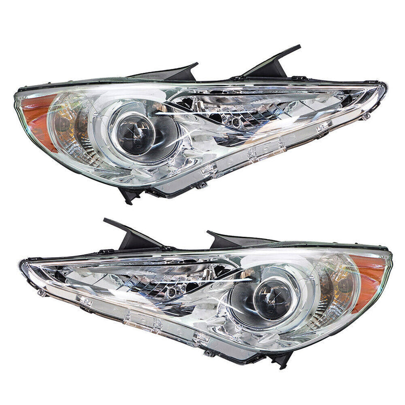 DURAFORCE Right+Left Headlights For 2011-14 Sonata Amber Corner Halogen Clear Lens