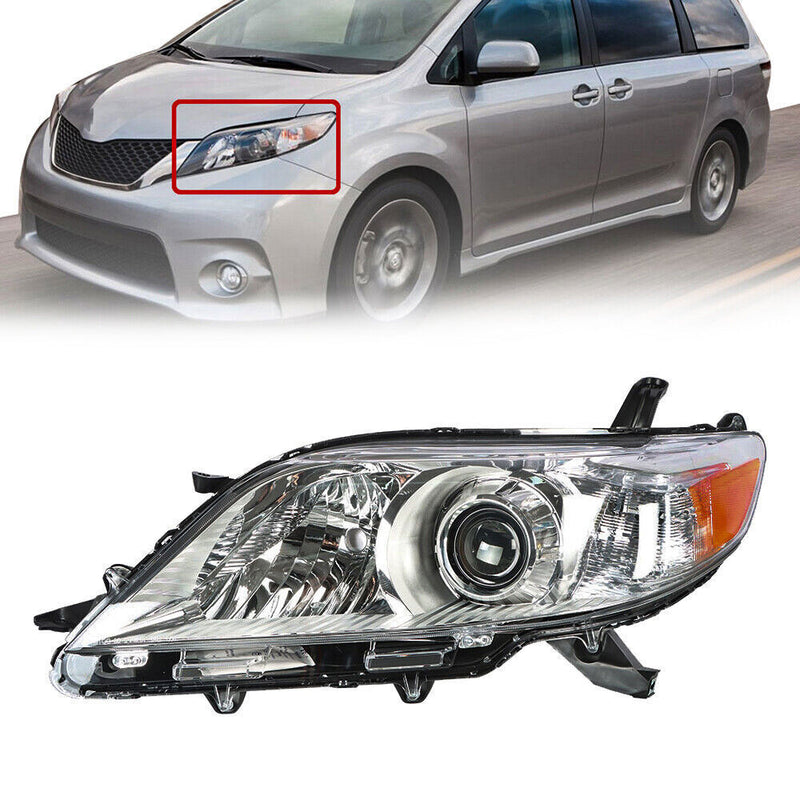 DURAFORCE Left Side Headlight For 2011-2020 Toyota Sienna Halogen Chrome Housing