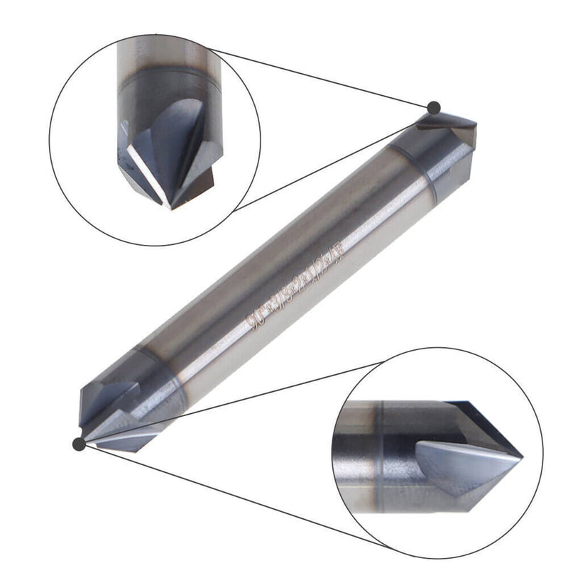 DURAFORCE 3/8" 4 Flute 90 Degree Double End Carbide Chamfer Mill 2-1/2" Overall Length US